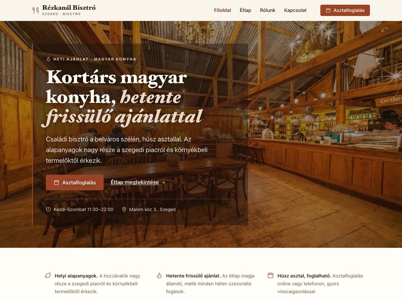 Rézkanál Bisztró — étterem weboldal készítés minta