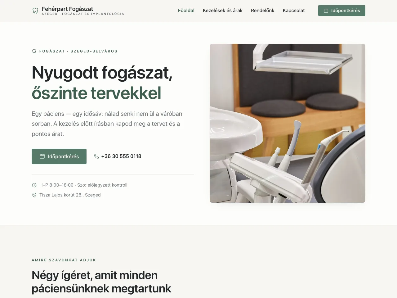 Fehérpart Fogászat és Implantológia — fogászati weboldal készítés minta