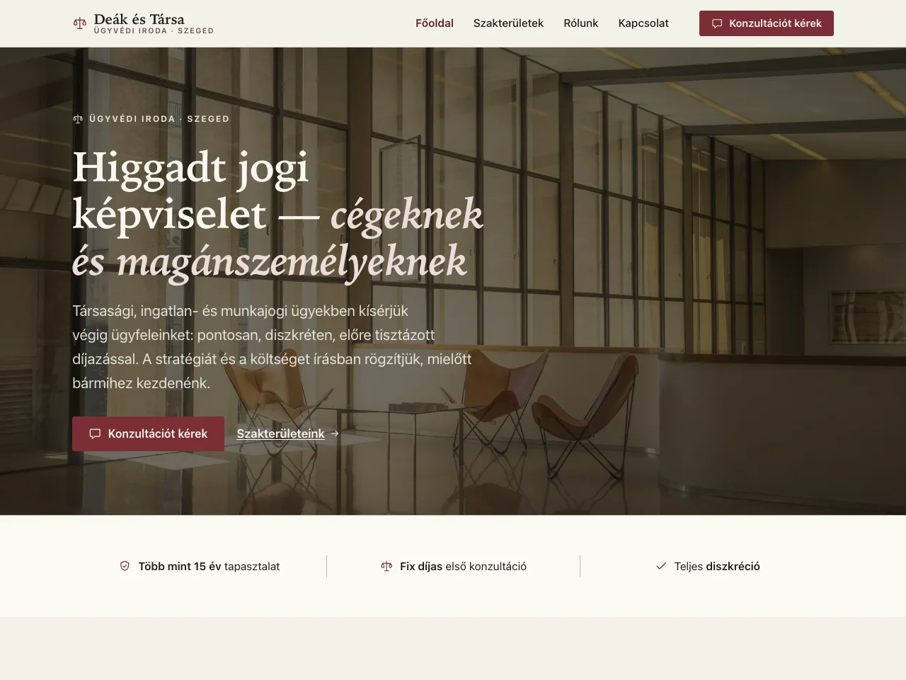 Deák és Társa Ügyvédi Iroda — ügyvédi weboldal készítés minta